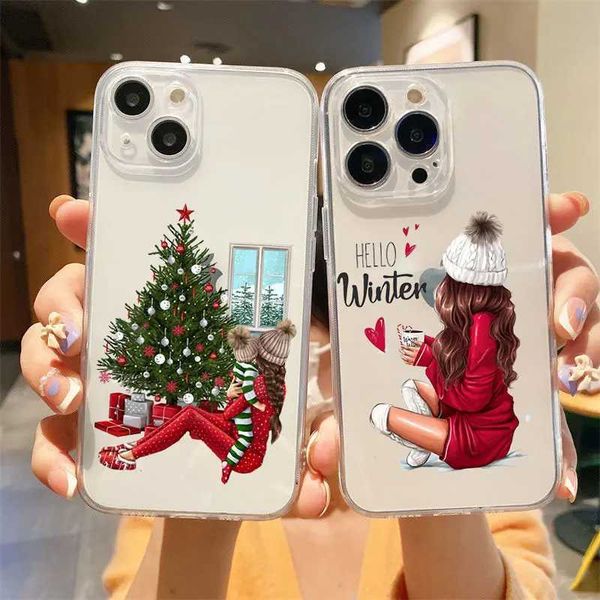 Fashion girl Christmas phone case suitable for iPhone 15 14 12 11 Pro Max Mini 7 8 Plus SE X XS XR silicone Funda suitable for iPhone 13 cov