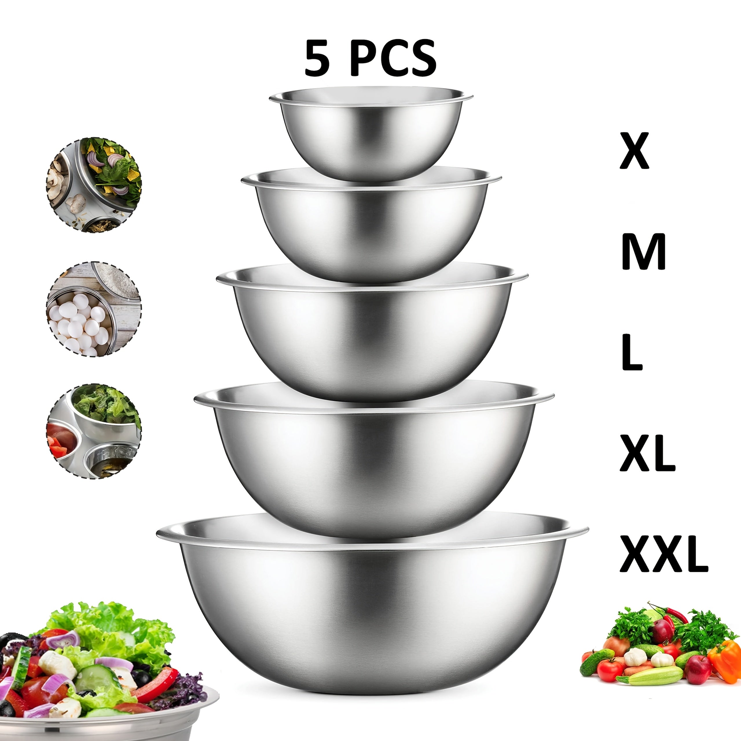 TEMU Stainless Steel Mixing Bowls Set For Kitchen, Dishwasher Safe Nesting Bowls For Cooking, Baking, Meal Prepping, Easy To Clean - Great Gift