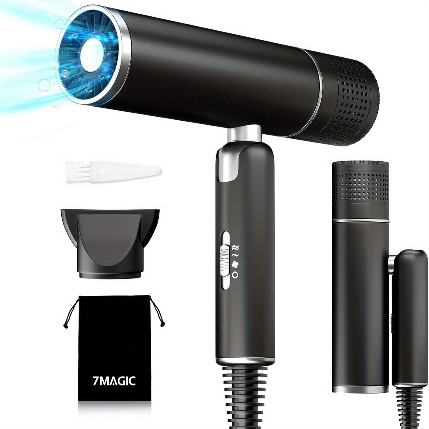 TEMU Foldable Hair Dryer, 1800w & 32000rpm High Speed, 5-min Fast Drying, & 2 , Professional Negative Ion Hair Care With Blue Light, With Diffuser &