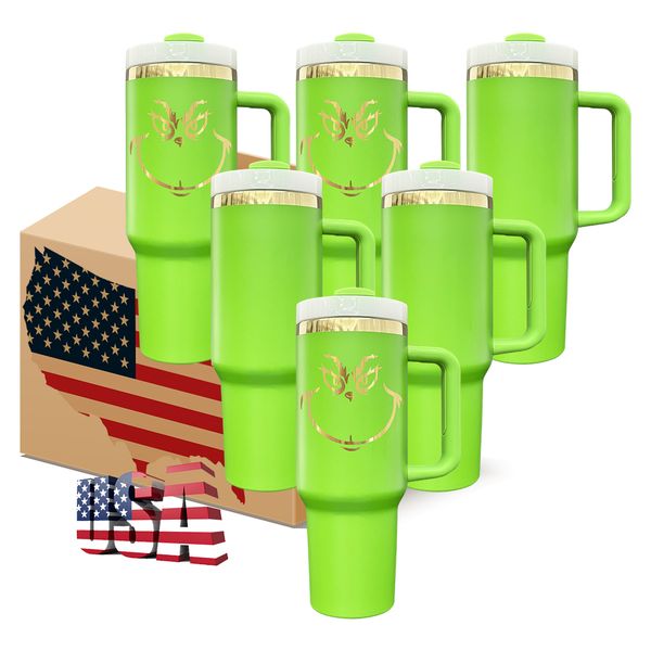 Christmas gifts gold plated green powder coated 40oz coffee travel mugs with handle for laser engraved vacuum insulated stainless steel wate