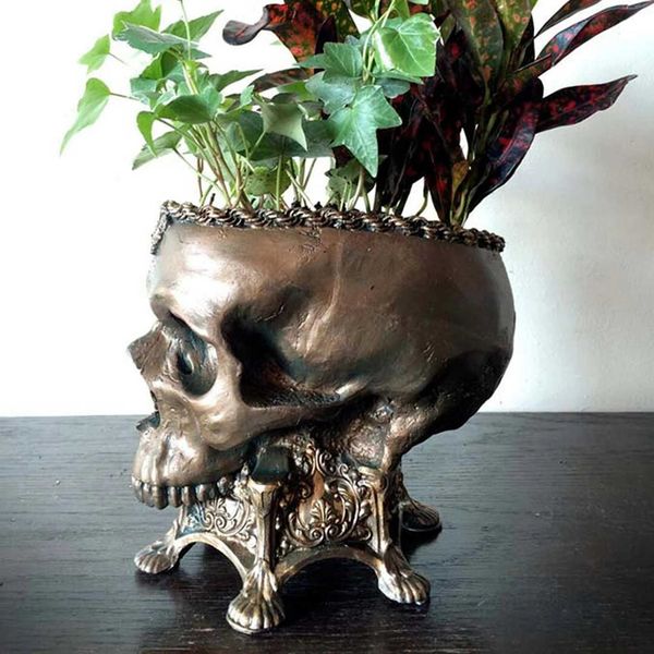 Planters Pots Creative Skull Flower Pot Ornament Multifunction Durable Storage Holder Flower Vase For Living Room Kitchen S2412216