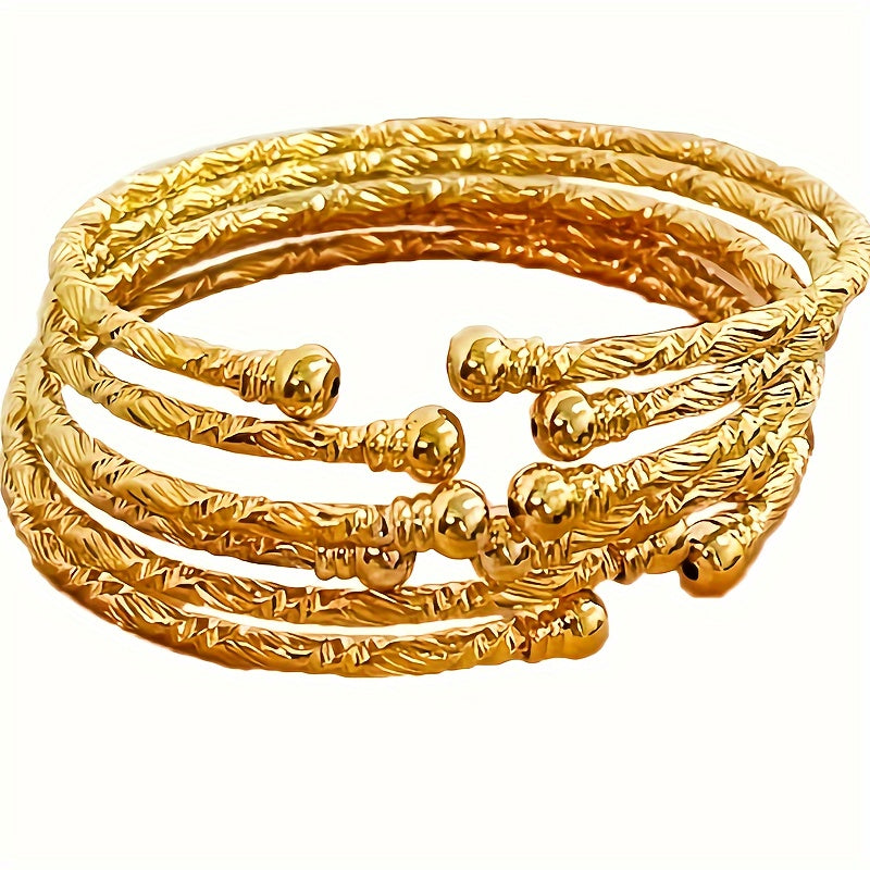 TEMU 6pcs Golden Open Bangle Set - Luxury, Jewelry Bracelet, Vintage Style For Weddings & Special Occasions