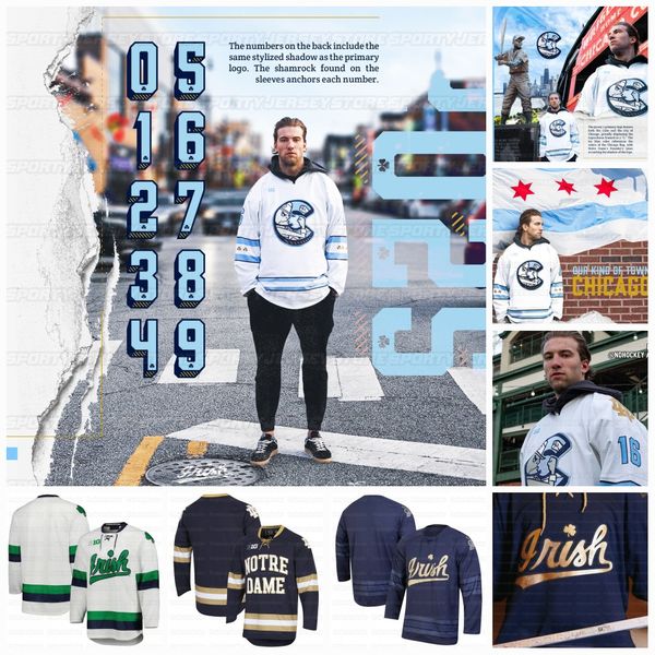 Notre Dame 2024-25 Wrigley Field Hockey Jersey Fighting Irish Henry Nelson Hunter Weiss Michael Schermerhorn Ryan Helliwell Janicke Maddox F