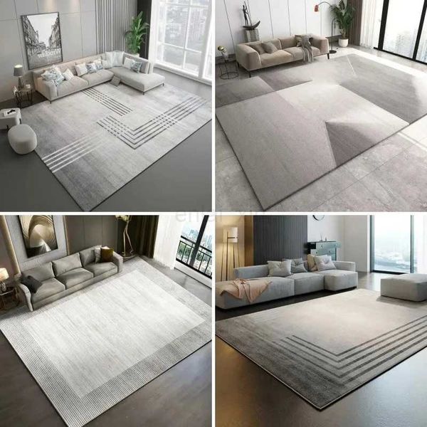 Luxury Geometric Gray Carpet Coffee Table Anti-Slip Floor Mat Wear Living Room Simple Sofa Large Rugs Balcony Entrance DoormatsY240729