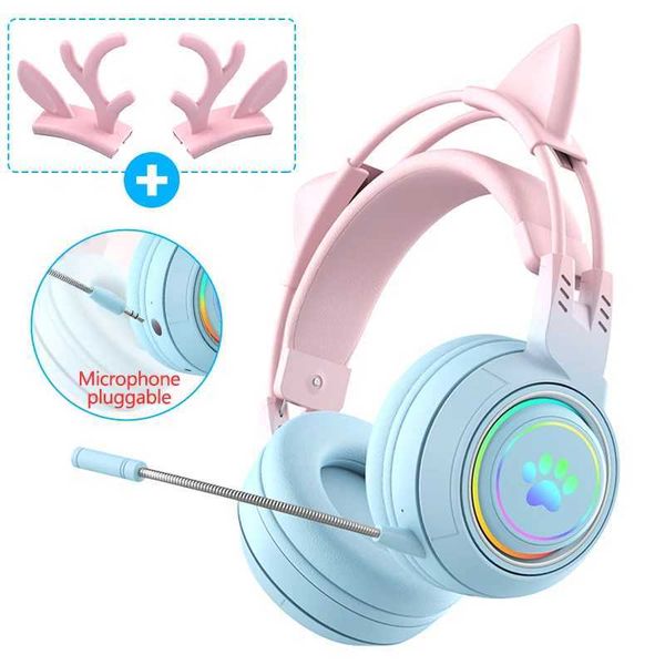 Headsets Cat Car Earphones Gamer Wireless Earphones with Microphone Gamer Girls Antler Bluetooth Gaming Earphones CL250107