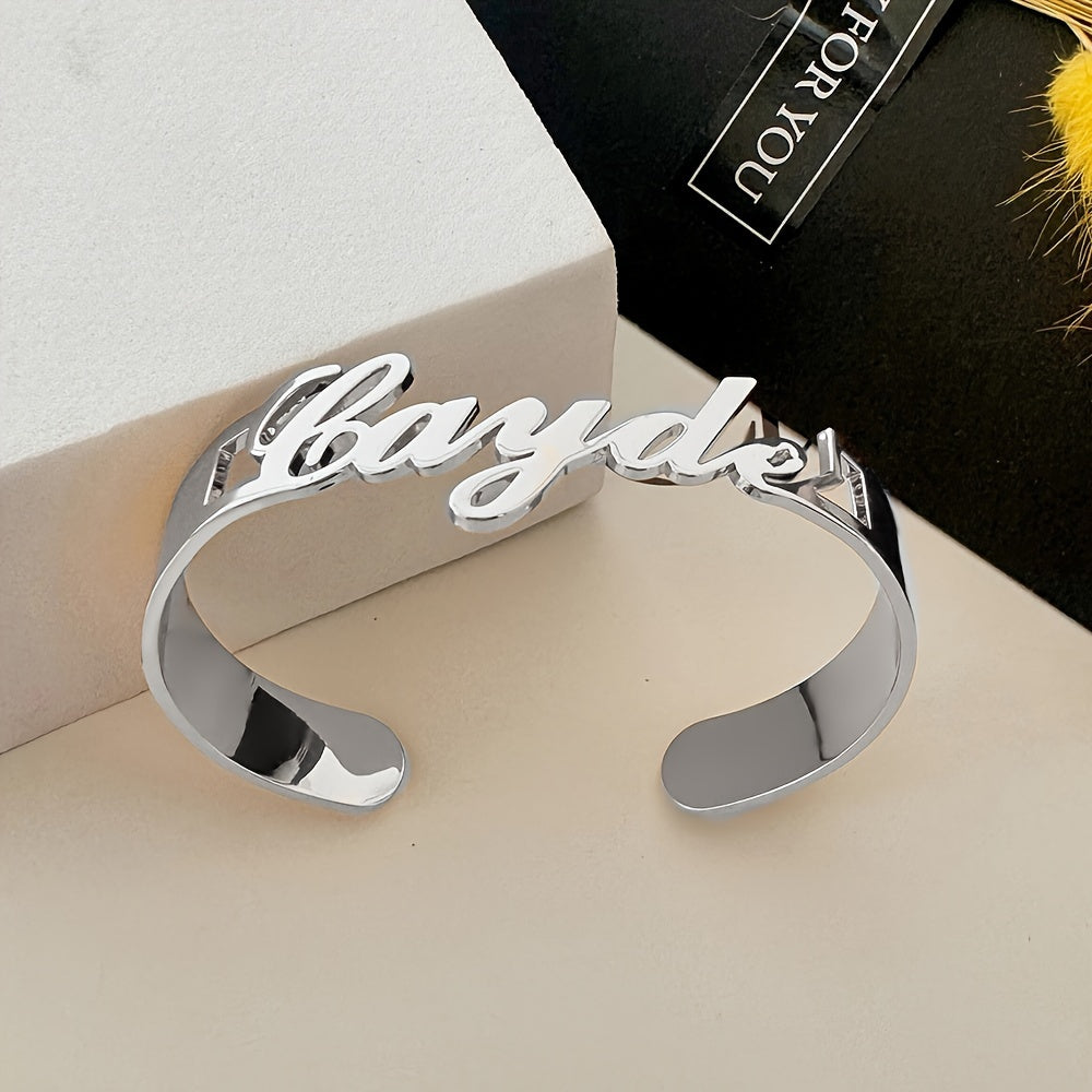 TEMU Cuff Bracelet, Personalized Fashion Jewelry, Adjustable Stainless Steel Opening, Elegant For Daily And Gift Occasions - English Only