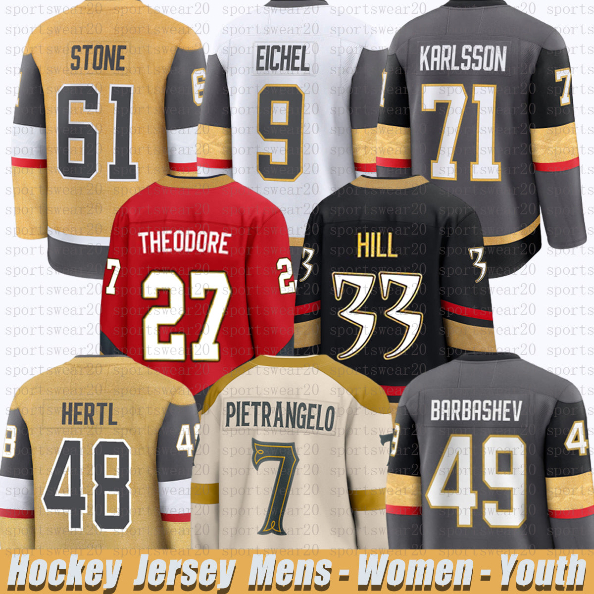 61 Mark Stone vegas golden hockey knights jersey Jack Eichel William sson Alex Pietrangelo Ivan Barbashev Adin Hill Shea Theodore Tomas Hertl jersey