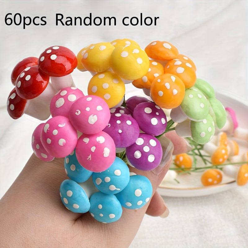 TEMU 30pcs-60pcs Ornament Accessories Mini Colorful Mushroom Ornaments Colorful Foam Small Mushroom Accessories Micro Landscape Potted Plants
