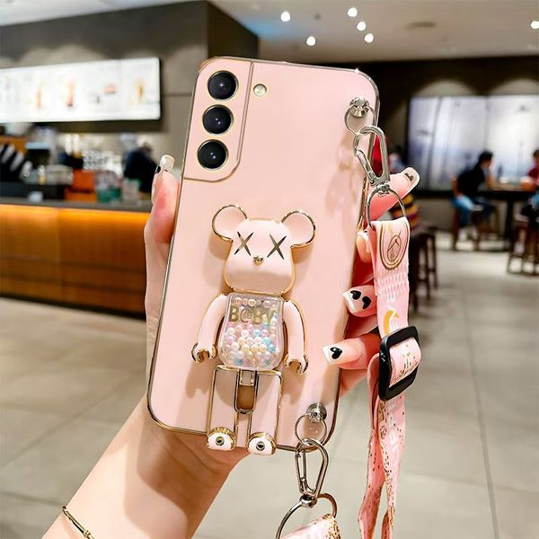 Candy Bear for Samsung S24 mobile phone case electroplated full package GalaxyS23u folding stand diagonal lanyard anti-fall case