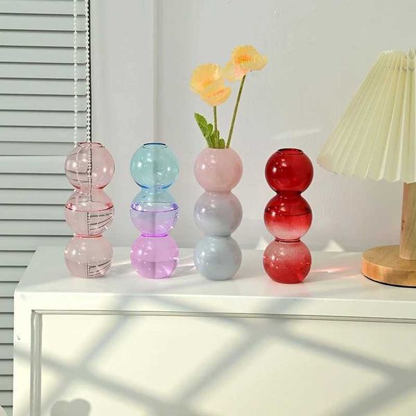Vases Bubble Glass Vase Simple Aromatherapy Flower Bottle Plant Hydroponic Flower Vase Colorful Desktop Ornaments Nordic Home Decor
