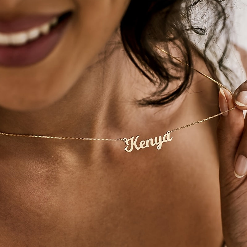 TEMU Customized Name Necklace - Elegant Cursive Script Golden-tone Personalized Jewelry, Gift For Her, Casual Attire & Special Occasions, Women's