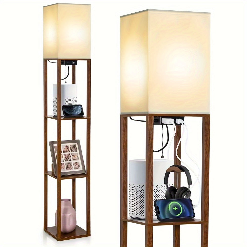 TEMU 1 Pillar Mounted Floor Lamp With Rack, Modern Floor Lamp With 9w Led Bulb, Adjustable 3 Color Temperature, Storage Of Items, With Usb+type-c