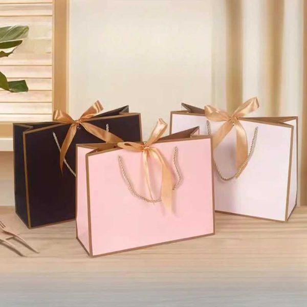 10 pieces-batch of high-quality and beautifUL gift bags gift boxes decorative pajamas books black handles with ribbons paper boxes cowhide p