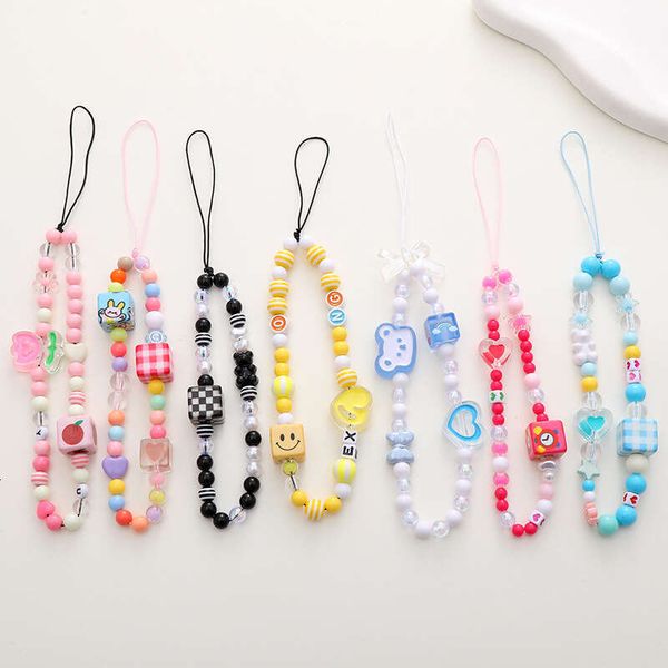 New Candy Color Cartoon Bear DIY Case Hanging Rope Square Grid Electroplated Phone Chain