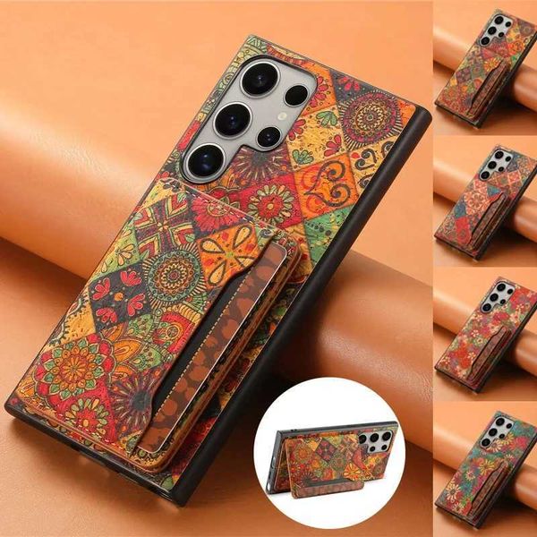 Pattern leather magnetic wallet phone case for S24 tra S23 Plus A05S A15 A25 A55 5G card holder back cover Y250108