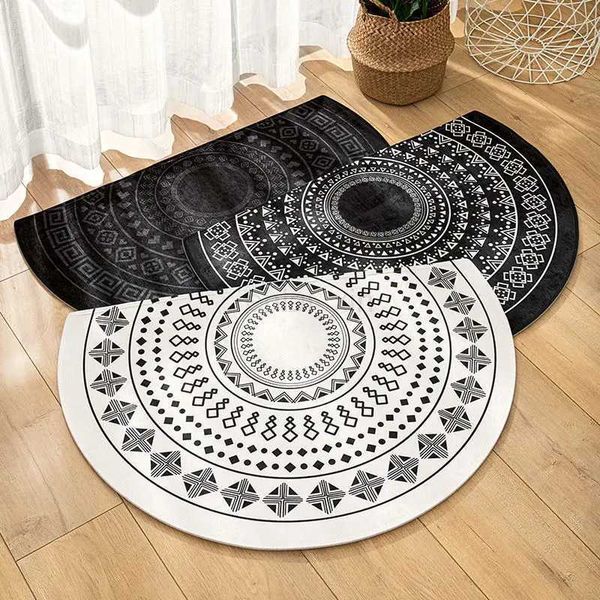 Semicircle Doormat Non-Slip Geometric Entrance Rugs Hallway Bath Mat White Home Welcome Mat Soft Carpet for Living Room BedroomY240729