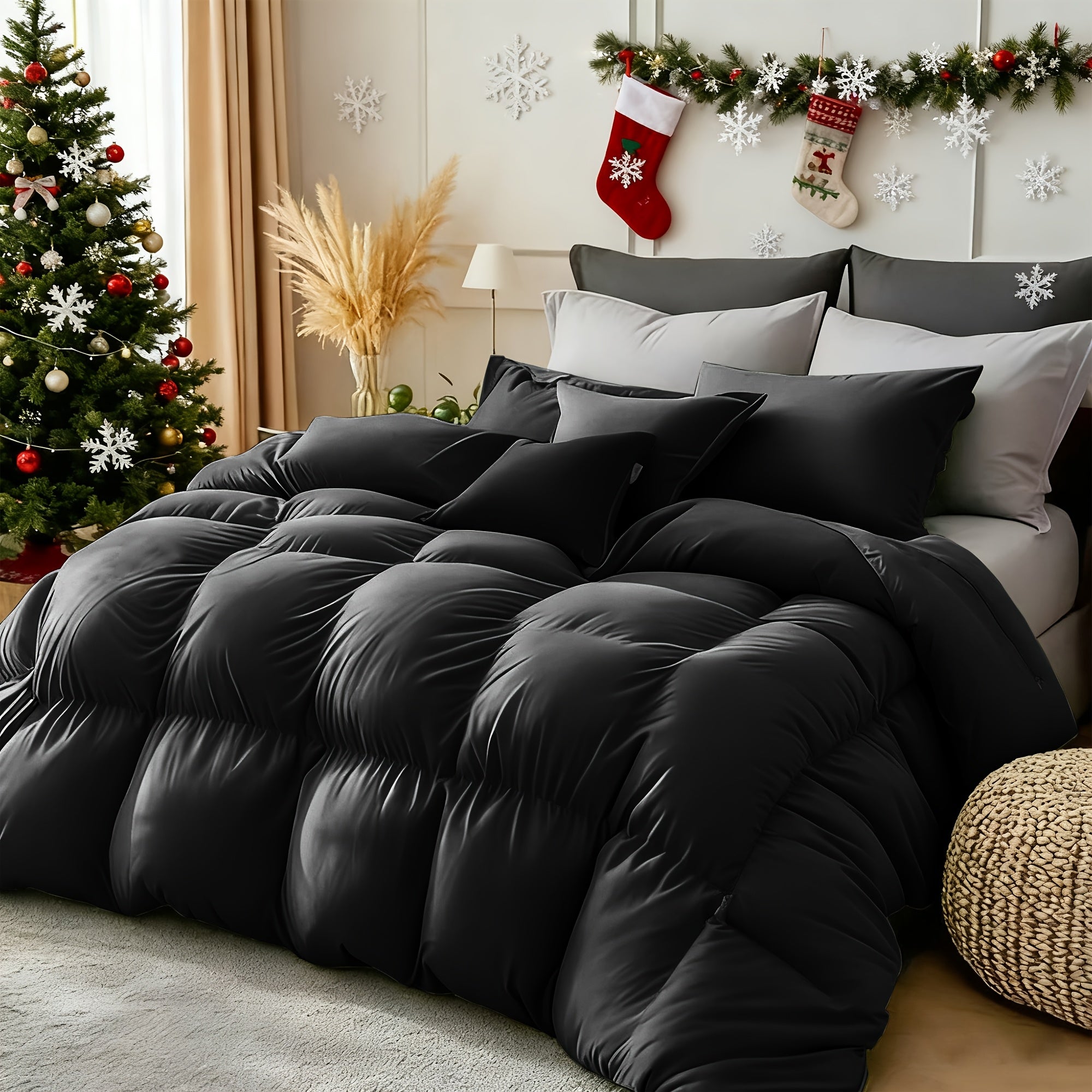 TEMU 3pcs Luxury Soft Solid Color Comforter Set - Includes Quilt And Pillowcases, Perfect Winter Comforter Christmas Gift. Solid Color Comforter Set,