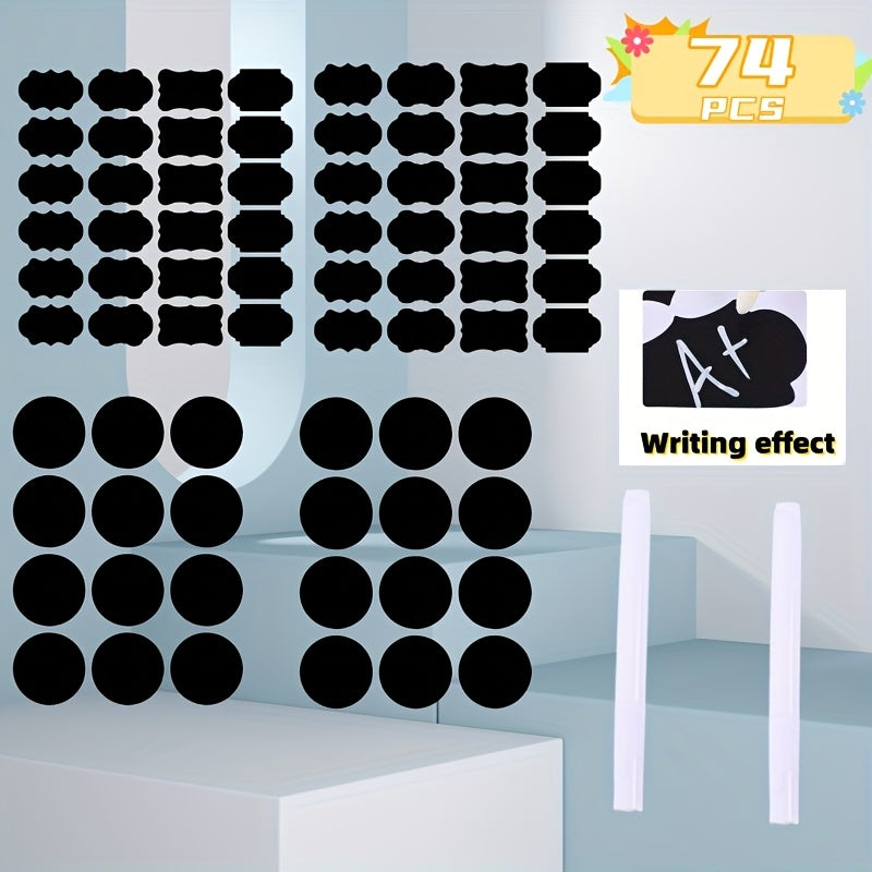 TEMU 74pcs Reusable Waterproof Whiteboard Label Set With Marker Pen - Durable Pvc Labels For Pantry, Kitchen & Classroom Organization, Easy To Apply,