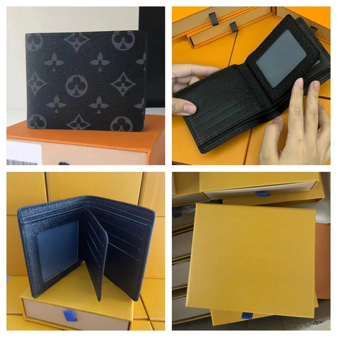 Genuine leather Designers Men wallets flower card holder women fashion plaid style purse mens Clutch wallet luxurys Man Bags with out box