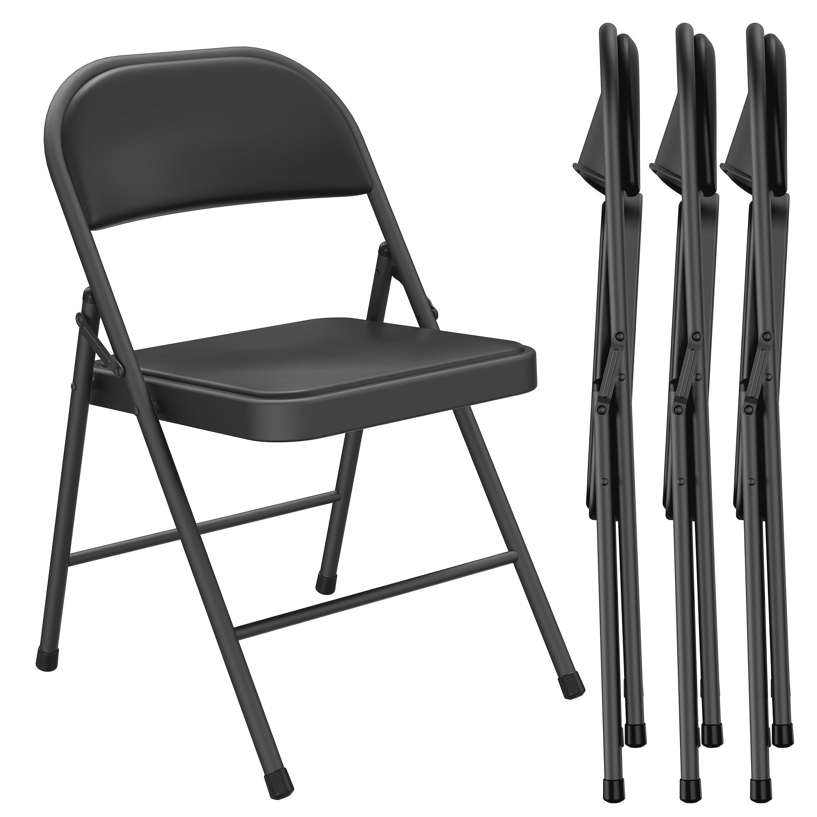 TEMU 4pcs Set Heavy-duty Folding Chairs With Pu Leather Cushioned Seats & - No , 300lb Weight Capacity Each, Space-saving Foldable Design For