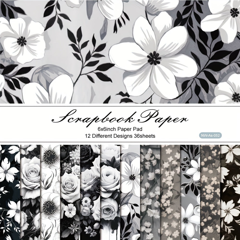 TEMU 36 Sheets 6"x 6" Black And White Paper, Diary Scrapbooking Supplies Kit Aesthetic Decorative Gift Wrapping Album Planner Decorative Paper Craft