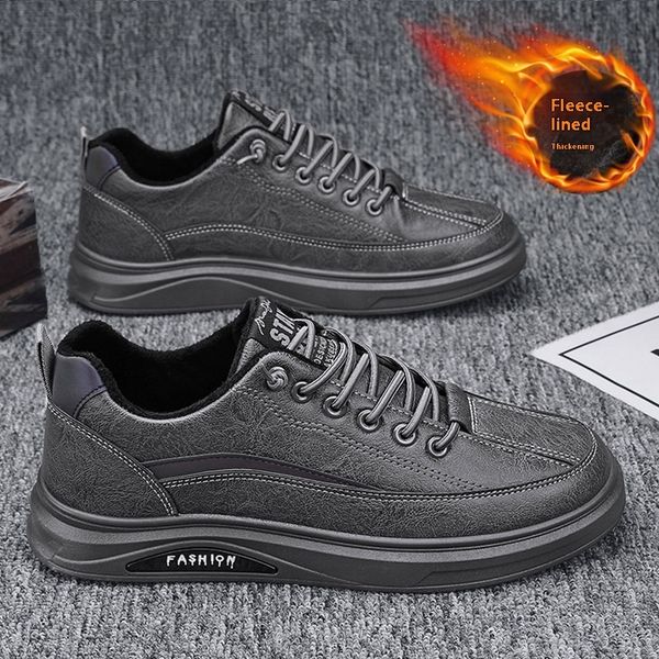 Men&#039;s Velvet Board Winter Outdoor Warm Sports Cotton Low Top Sleeve Leather Casual Shoes hot-selling item