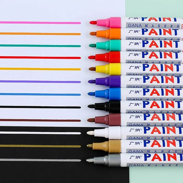 12 Colors Oil Based Permanent Marker Pens White Waterproof Paint Markers For Car Tire Lettering Art Projects Rock Painting Metal 240704