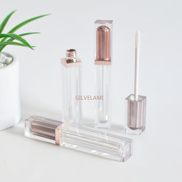 7ml Rose Gold Mini Lip Gloss Bottles Empty Cosmetic Lipgloss Tubes Packaging Square Crystal Vials Wholesale