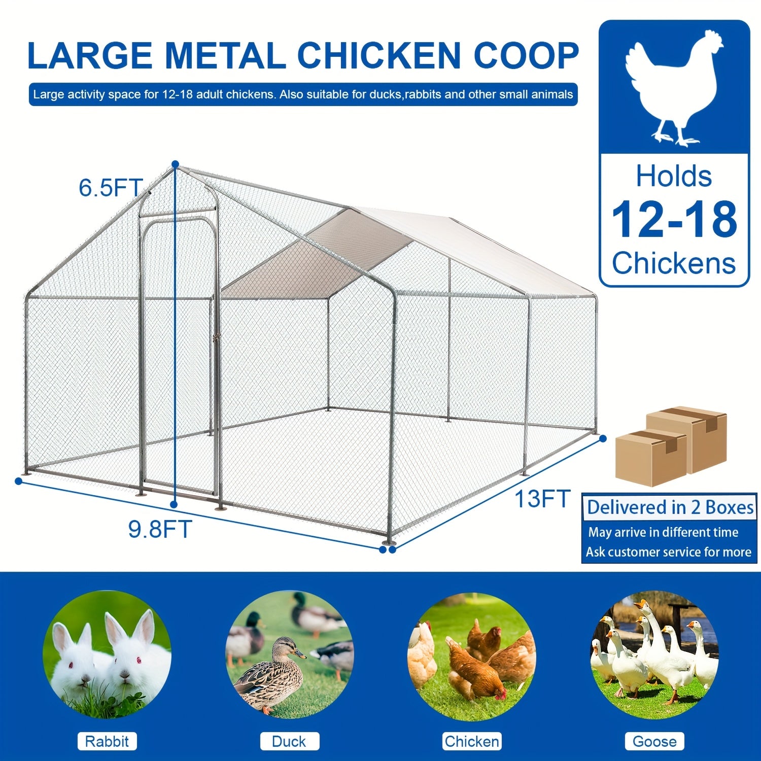 TEMU Walk-in Outdoor Chicken Runs For Yard For Chickens, Large Metal Chicken Coop With Run And Waterproof Cover, Wire Mesh Poultry Cage As , Duck