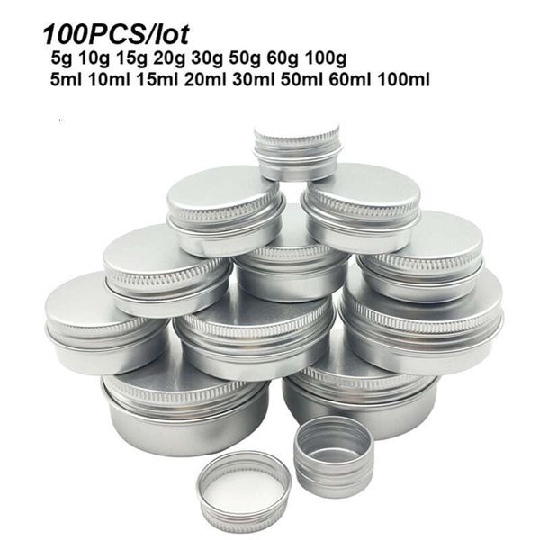 100Pcs Aluminum Jars Tin 5G-10G-15G-20G-30G-50G-60G-80G-100G Metal Empty Cosmetic Face Care Eye Cream Lip Balm Gloss Packaging