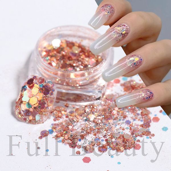 Nail Glitter 1 Box Hexagons Nails Sequins Holographic Glitter Decorations Sparkle 3D Glitter Flakes Gel Charms Manicure Paillette LAXBR0112