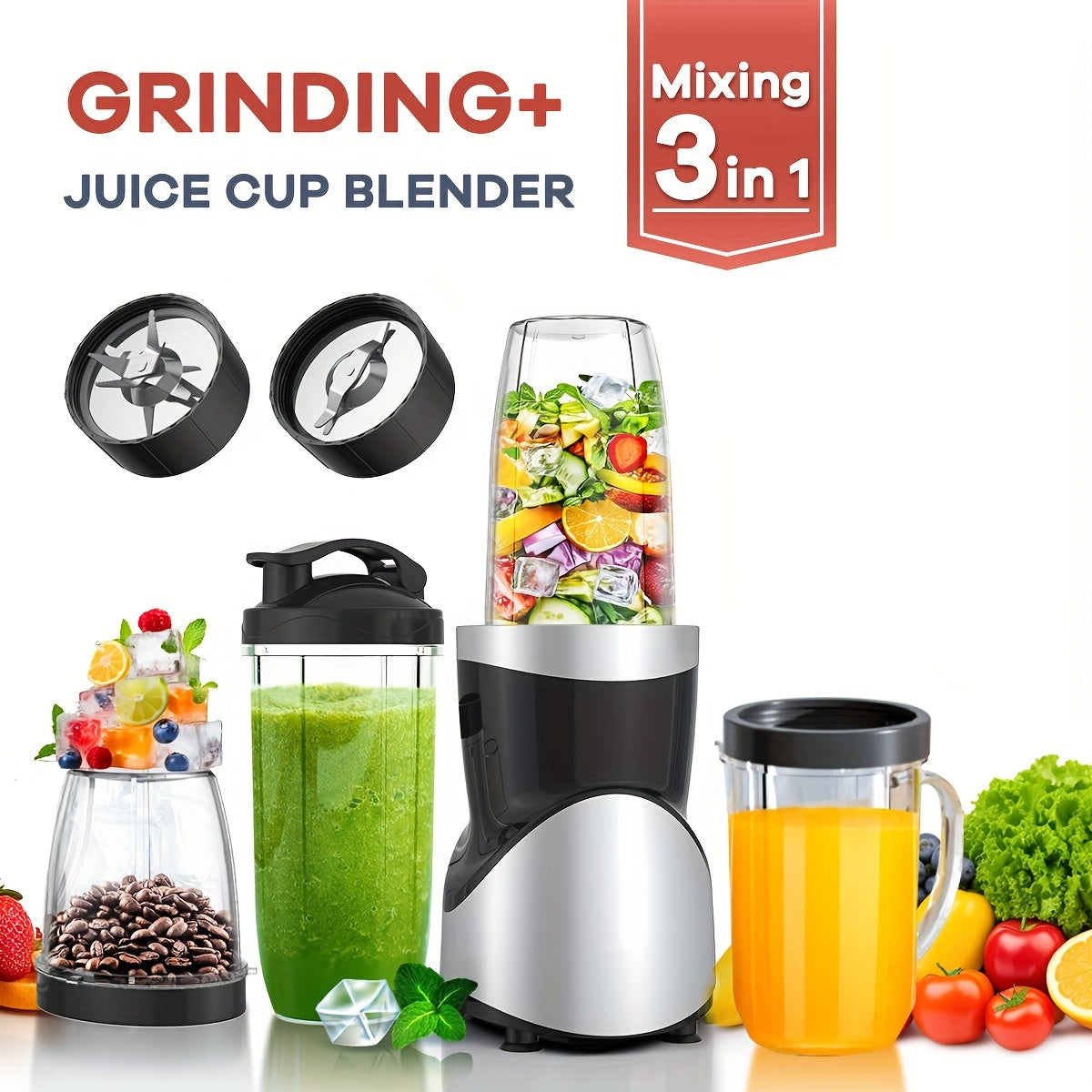 TEMU 900w Smoothie Juicer, Milkshake And Smoothie Blender, 15pcs And Grinder Set For Kitchen, Juicer Machine With 4 Bpa-free Portable Blending Cups,