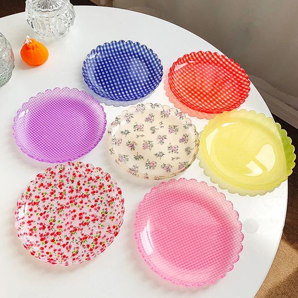1 set Nordic Acrylic Plate Retro Vintage Simple Salad Dishes Dessert Plate Stand For Cake Snack Tray Wedding Plates 240711