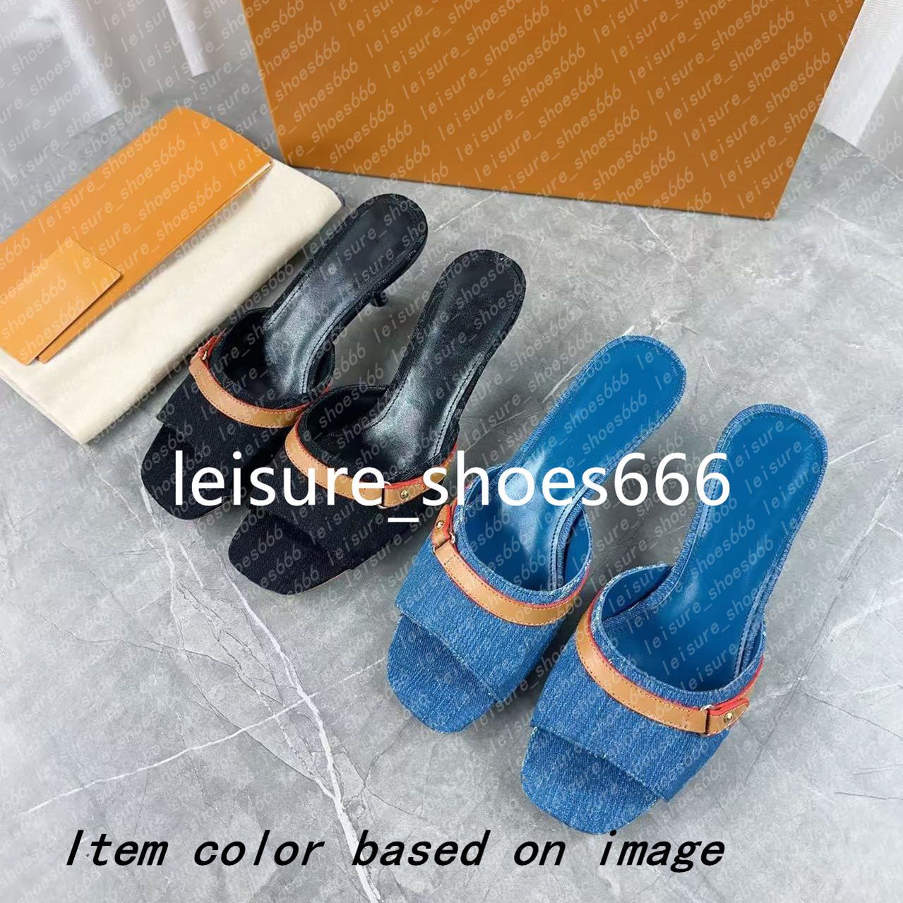 Designer Sandals Women Revival Mule Denim Heels Round Toe Stiletto Sandals Lady Summer Flip-Flops Embroidered Leather Heels Designer Women