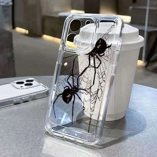New Spider Pattern Transparent Crystal Designer Phone Case Suitable For Iphone 11 12 13 14 Pro Max XS X XR 7 8 Plus 15 Shock Resistant Silic