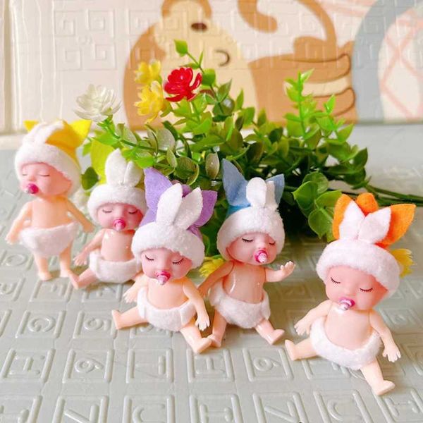 1Pc Cute Sleeping Simated Rabbit Baby Elves Dolls With Dummy Movable Arms Legs Dollhouse Miniature AccessoriesT250115