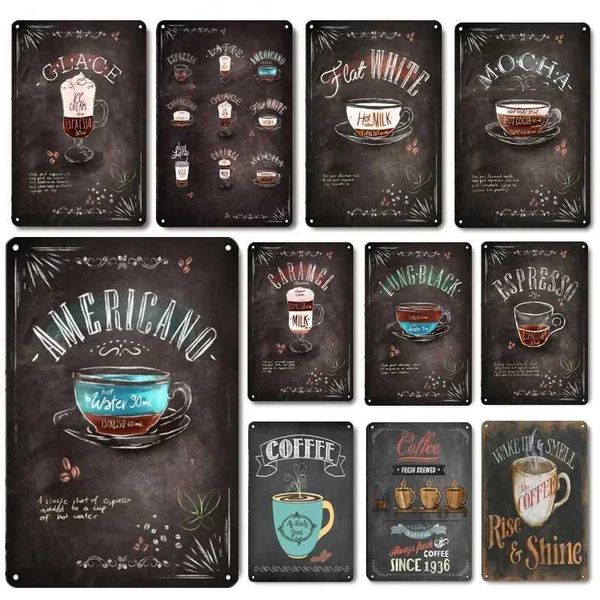 Art Painting Vintage Coffee Metal Poster Cafe Restaurant Living Room Tin Sign Kitchen Advertise Plate Pin Up Wall Decor Plaque Y240803