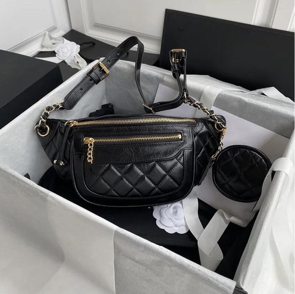 Classic Designer Women&#039;s Handbag Leather Belt Top Quality Women Crossbody Soft Lambskin Waist Bags with Mini Round Purse