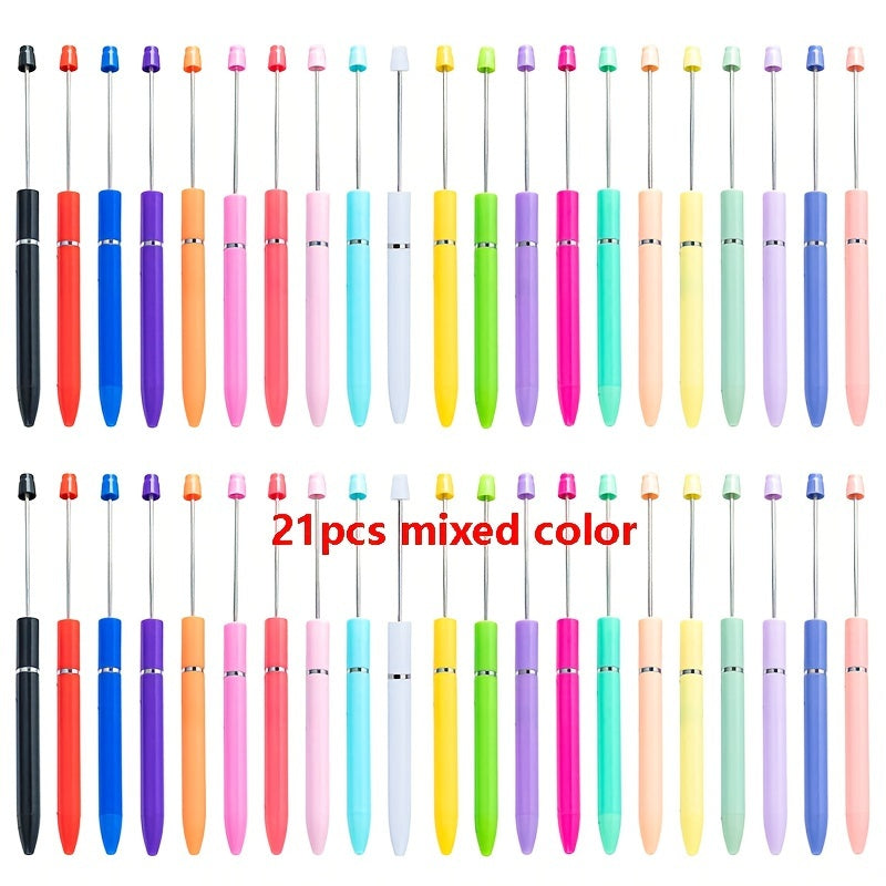 TEMU 21pcs Multicolor Plastic Beadable Thin Ballpoint Pens, Shaft Black Ink Beaded Pens For Diy Making Students Present Office School Supplies