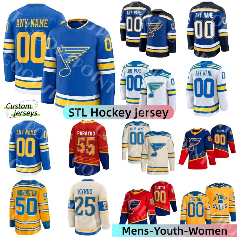 STL Blues Hockey Jerseys Binnington Thomas Neighbours Hull jersey Kyrou Buchnevich Pronger Broberg Mathieu Joseph Parayko Schenn Faulk 2025 new mens