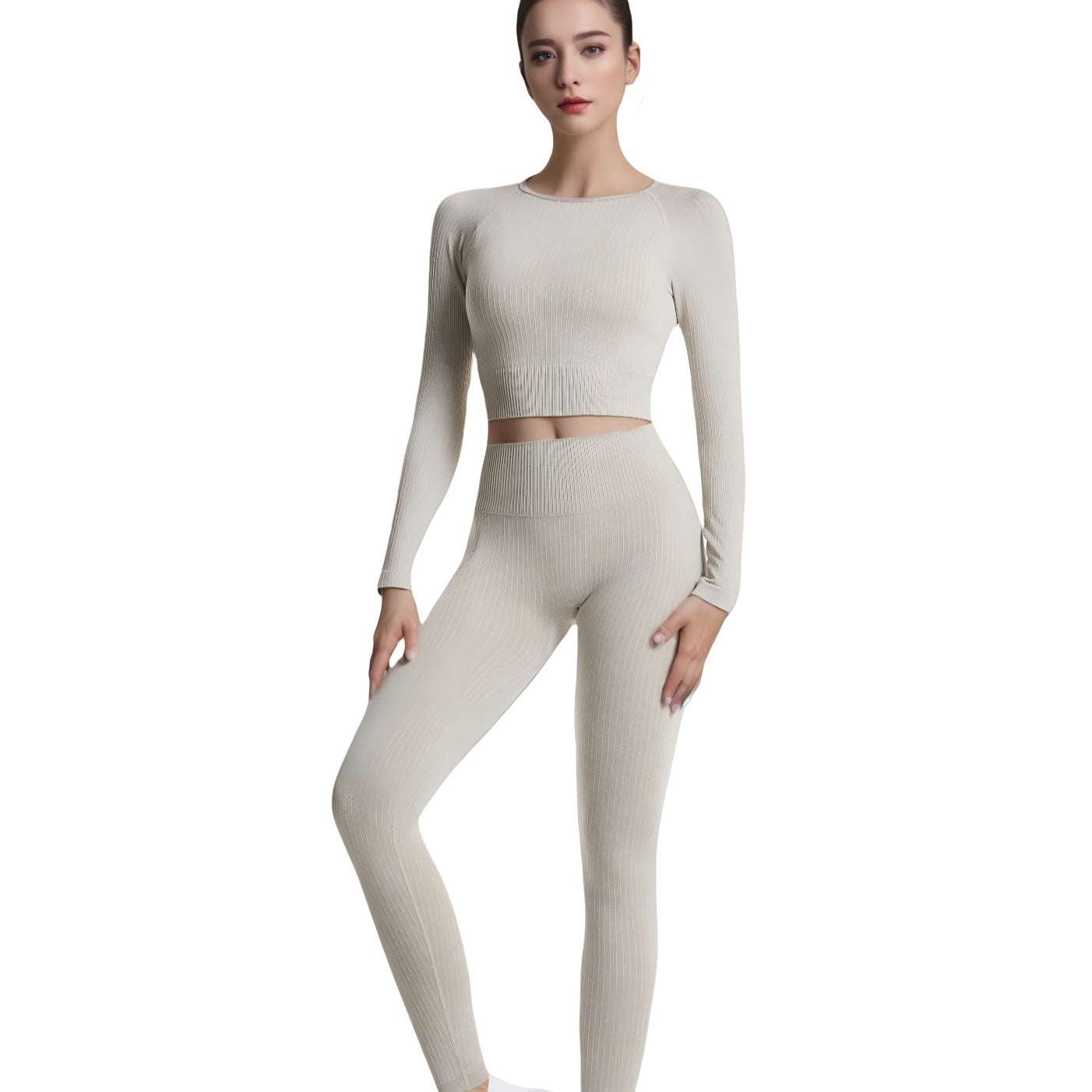 Elastic Sportswear Tee Ladies&#039; Versatile Yoga Attire Featuring a Smooth Texture & Comfortable Length