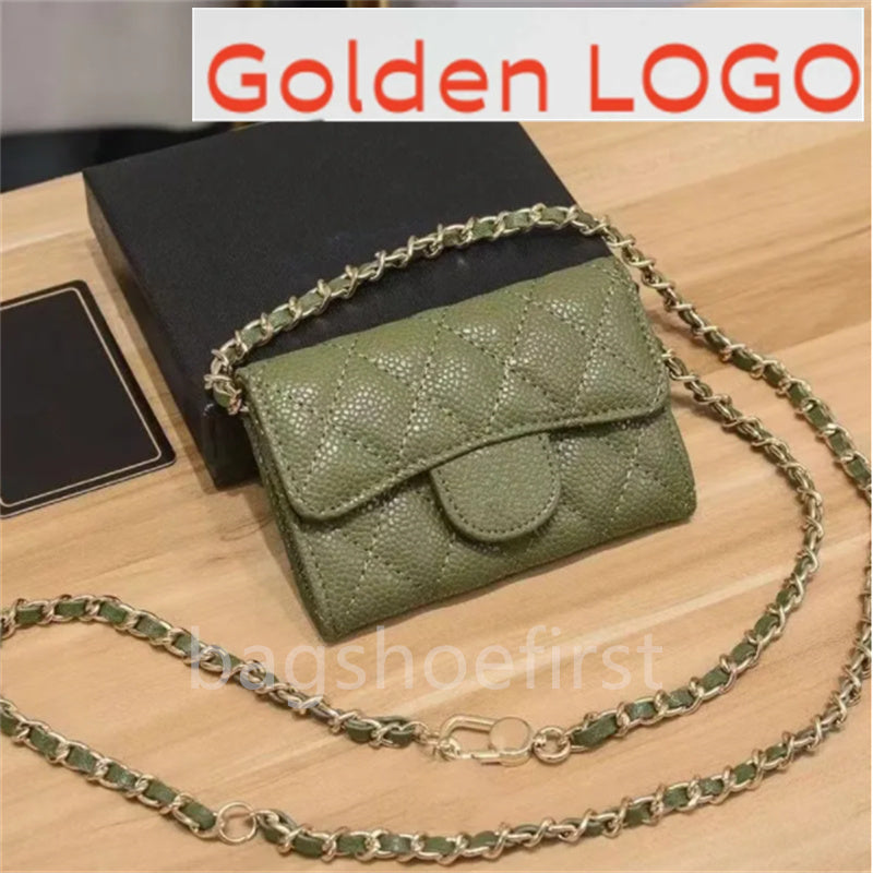 Classic Sheepskin Chain Bag Full Leather Lipstick Bag Coin bag Caviar Cowskin leather wallet for women short wallet 11*7cm Come with box