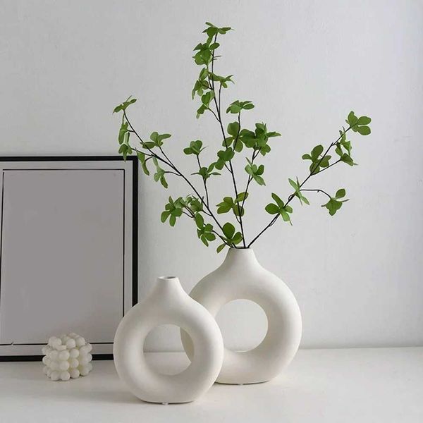 Plastic Circle Vase Donut Shape Living Ro Decoration Dry Flower Vase Nordic Style He Decor Furnishings Vase Ro Decor VazoT250117
