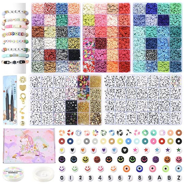 DIY Flat Round-Disc Handmade Polymer Clay Beaded Bracelets Jewelry Making Kits