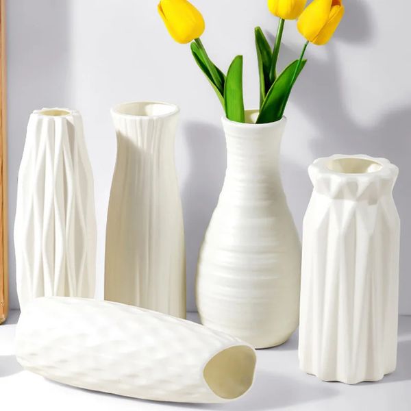 Nordic Style Plastic Vase Ornaments Flower Arrangement Creative Art Desktop Decor Tall Holder for Dried 250116