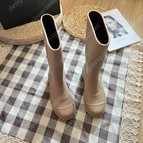 Luxury women boots fashion designer boots waterproof non-slip short long boot round toe soft leather comfy women platform rain boots knee bo
