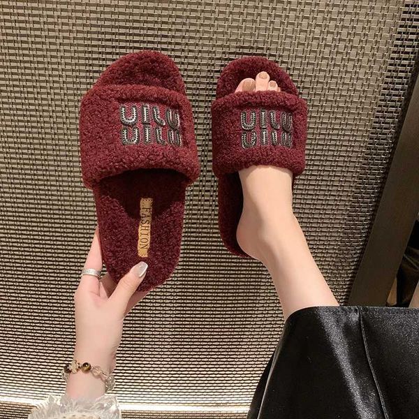 Slippers Fashion One Word Slide de pele grossa Double Flip Home Cotton Shoes Fomens Plexh com slide q241114