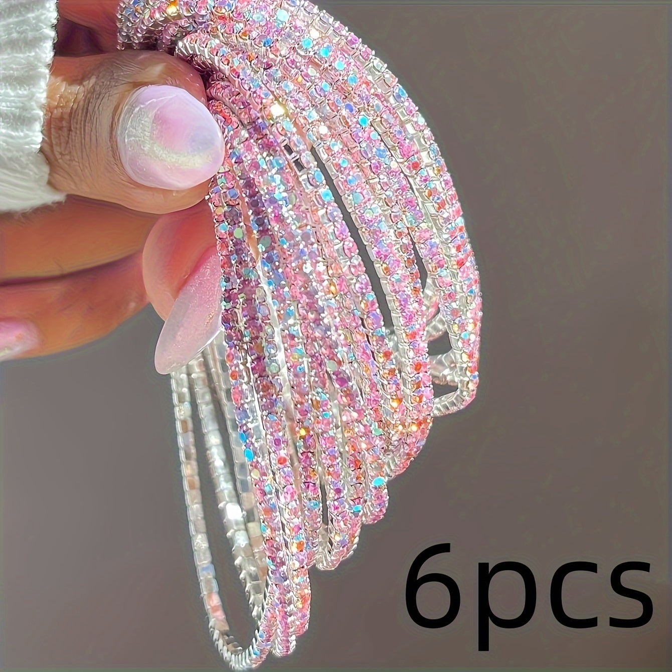 TEMU 6pcs Sparkling Stretch Bracelet Set - Bling & , Parties, Holidays, And Casual Attire