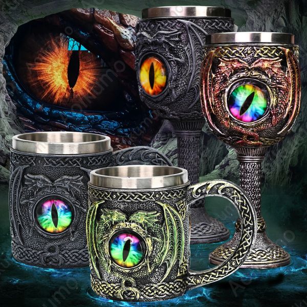 Skull Cup Medieval Gothic Tank Stainless Steel Lining Coffee Beer Water Bar Capacity 450ml 240820