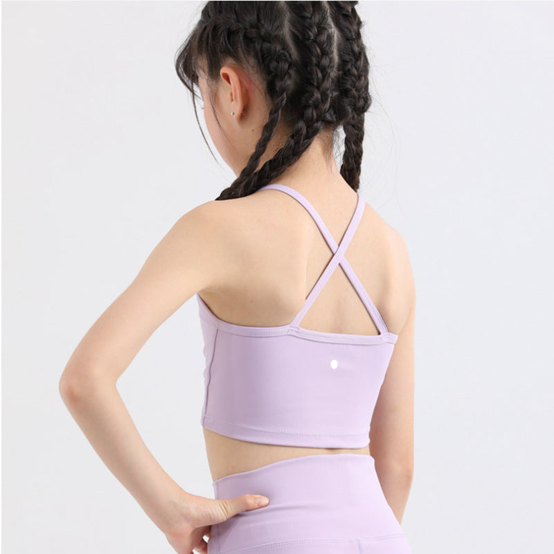 children&#039;s double-layer anti-embarrassment short beautiful back girls yoga clothes suspenders fitness clothes running and dancing Y106